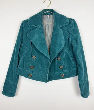 Free People Teal Corduroy Cropped Moto Jacket Size XS thumbnail 1