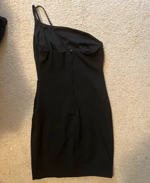One Shoulder Black Mini Dress thumbnail 3