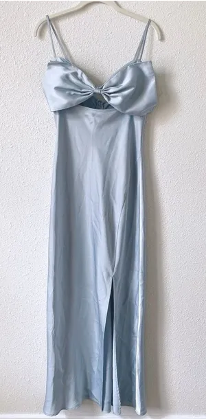 Astr The Label Satin Bow Midi Dress Ice Blue Size Medium Feminine Party Wedding thumbnail 1
