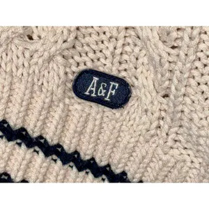 Abercrombie & Fitch Cream Cable Knit Stripe Cropped Varsity V-Neck Sweater Sz XS thumbnail 7