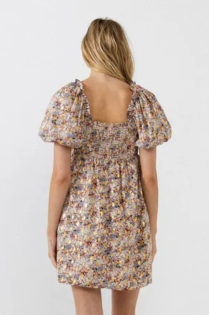 Free The Roses Women's Floral with Gold Print Babydoll Dress thumbnail 4