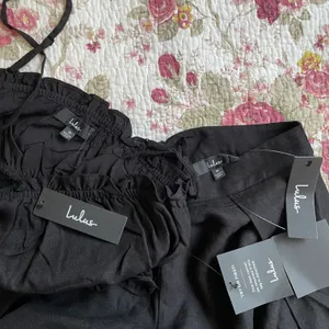 NWT Lulu’s Postcards From Me Black Ruffled Two-Piece Jumpsuit Set thumbnail 8