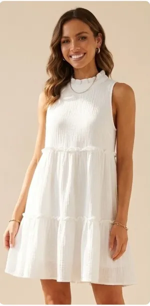 Pomander Place Tuckernuck Womens White Morgan Ruffle Tiered Gauze Mini Dress XL thumbnail 1