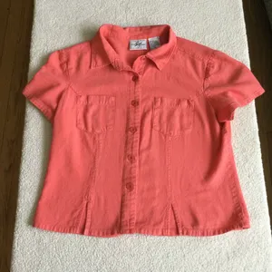 Vintage Studio Ease Linen Blend Button Up Short Sleeve Top Coral Pink - Sz 10 thumbnail 2