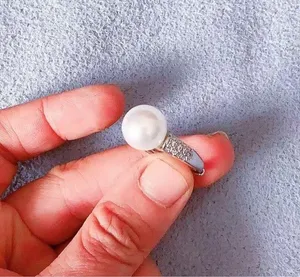 Large Ring Sculpture with Pearl And Crystals - Cocktail Pearl Ring thumbnail 2