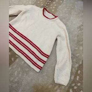 Vintage Unbranded Cream Wool Blend Knit Sweater Red Stripe Preppy Cottage core thumbnail 3