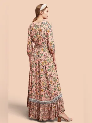 FARM Rio 100% Viscose Pink Floral Wrap Long Sleeve Maxi Dress Size Medium🌸💗 thumbnail 2