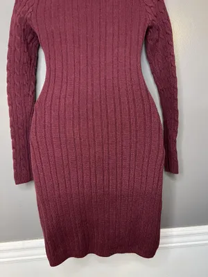 Hollister Sweater Dress Womens Small Red Cable Knit Mock Neck Bodycon Short thumbnail 7