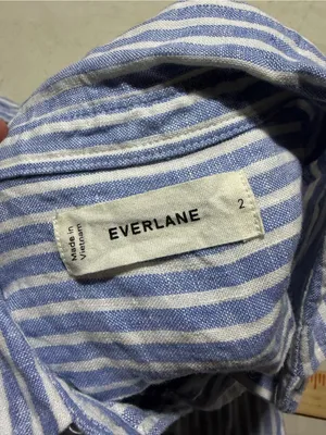 Everlane Striped Blue & White European flax Linen Button-Up Shirt 2 thumbnail 4