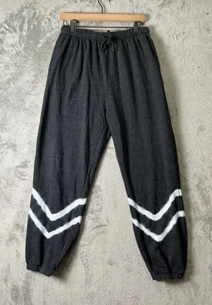 Natural Life Gray Fleece Jogger Pants White Chevron Stripe Drawstring Boho M thumbnail 1