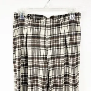 FREE PEOPLE Brown Cream Plaid High Rise Trouser Pants XS Boho Preppy Casual thumbnail 7