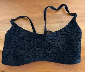 Hollister Swim Black Smocked Bandeau Bikini Top‎ Strappy Lace Up Back Large thumbnail 1
