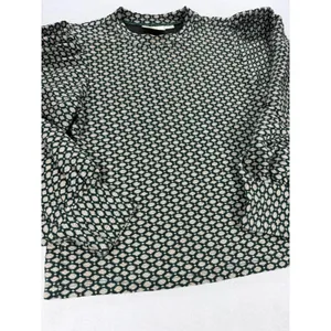 Maeve by Anthropologie Green Geometric Knit Puff Sleeve Mock Neck Top Medium thumbnail 9