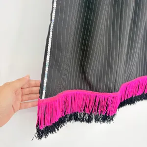 Homemade Pinstripe Fringe Sequin Pencil Skirt Sz M Hot Pink Y2K Festival Flapper thumbnail 5
