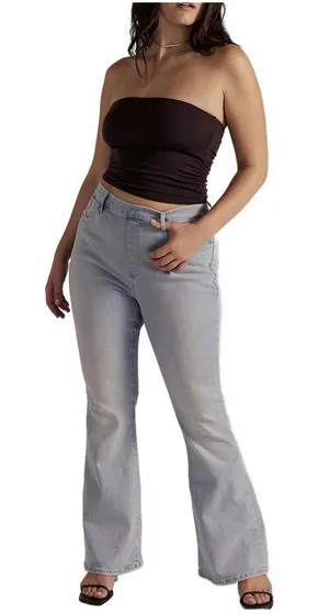 Free People We The Free CRVY Infinite Stretch Pull-On Flare Jeans NWT Daybreak L thumbnail 1