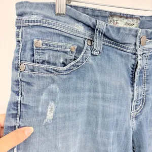 BKE Harper Distressed Bootcut Jeans Sz 31Lx33.5 Embroidered Buckle Y2K Country thumbnail 4