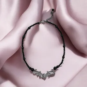 Gothic Bat Pendant Black Bead Necklace, Simple Creative Design Fashion Jewelry‎ thumbnail 4