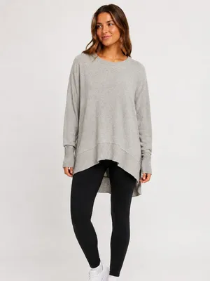 Aerie Heather Gray Oversized High Low Long Sleeve Top Women’s Large thumbnail 2