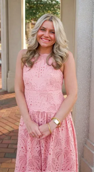 FARM RIO Blush Eyelet Midi Dress in Pink Size X-Small thumbnail 1