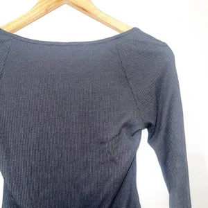 Cider women’s black ribbed waist length square neck long sleeve top thumbnail 7