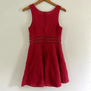 🦋 Free People Pink Burgundy Fit & Flare Lace Cut Out Mini Dress Swiftie Taylor thumbnail 3
