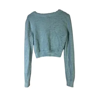 NWT Altar'd State Eyelash Knit Fuzzy Cardigan Sweater Baby Blue Cropped Size L thumbnail 4