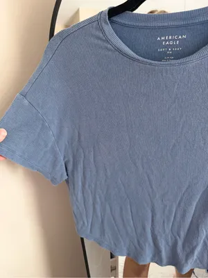 American Eagle Outfitters Light Blue Ribbed Short-Sleeve Tee thumbnail 3