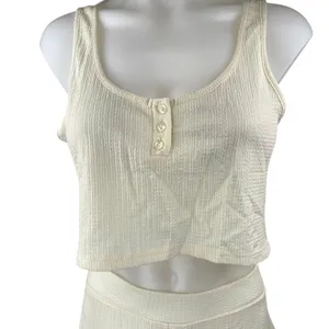 NEW Missguided Cream Crinkle Vest Sleeveless Crop Top Trousers Pajamas Set Sz 8 thumbnail 4