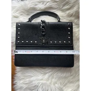 Badgley Mischka Black Leather Studded Satchel thumbnail 6