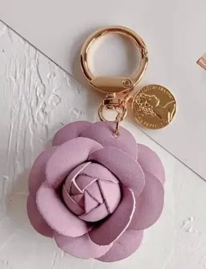 NEW Camellia Rose Bag Charm Keychain Dusty Pink Vegan Leather Floral Charm NWT thumbnail 1