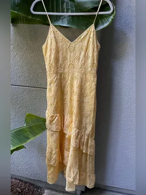 Sam Edelman 100% cotton Tiered Ruffle Cotton Eyelet‎ Yellow Dress Size 2 thumbnail 2