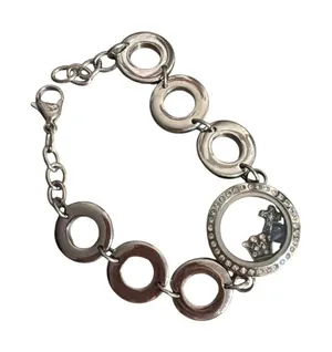 Silver Tone Circle Link Bracelet Rhinestone Crown Charm Pendant Cross Crown Adj thumbnail 1