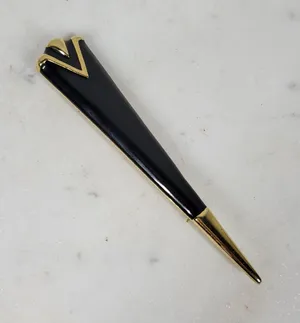 Monet Vintage Enamel Brooch Pin Black Gold Tone Art Deco Statement Jewelry thumbnail 1