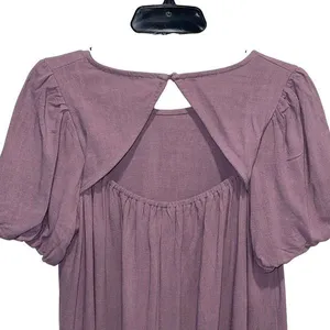 Wasabi+Mint Rayon Linen Puff Sleeve Cut Out Mini Swing Dress‎ Purple NWT Small thumbnail 2