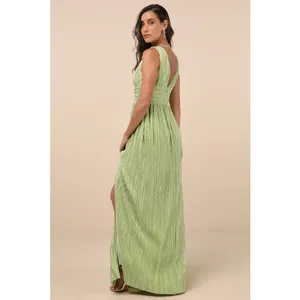 NWT Lulus Melitta Lime Green Plisse Sash Maxi Dress Gala Banquet Wedding Size M thumbnail 3
