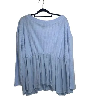 Daytrip Buckle Baby Blue Off The Shoulder Thermal Babydoll Top thumbnail 6