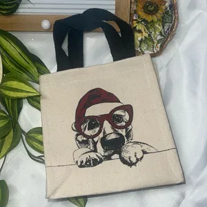 Mini Canvas Gift Totes ~ Holiday Dog Prints Lab Red Glasses Santa Hat thumbnail 1