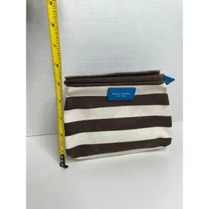 Henri Bendel Cosmetic Bag Brown White Stripe Blue Strap thumbnail 10