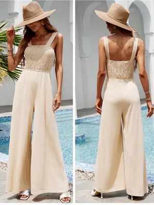 Cupshe Gemini Wide Strap Smocked Wide Leg Coverup Summer Jumpsuit Size Large thumbnail 2