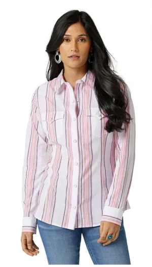 Wrangler Women's Retro Snap White Multicolor Strip Shirt thumbnail 1