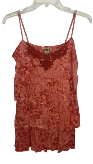 Y2K Mudd Coral Tiered Flowy Crochet Macrame Knit Boho Cami L/XL Babydoll thumbnail 1