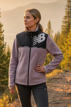 New Balance NWT Fleece Jacket Full Zip Logo Mauve Pink Gorpcore Streetwear L thumbnail 1