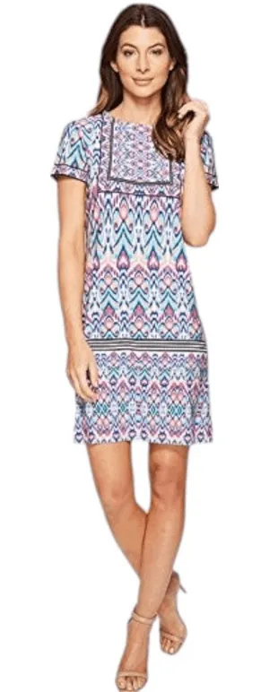 London Times Blue and Pink Mini Shift Dress Size 14 Wedding Guest Dress thumbnail 1