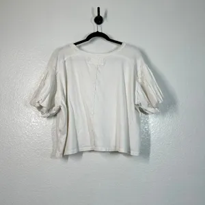 XS Tee T-Shirt Top Puff Balloon Sleeve Cropped White We The Free People Tee thumbnail 3