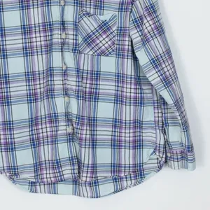 American Eagle Womens Boyfriend Plaid Button‎ Down Shirt Size Large Blue Casual thumbnail 3