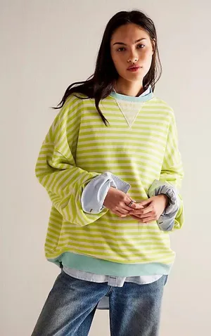 Free People Classic Striped Oversized Crewneck thumbnail 1