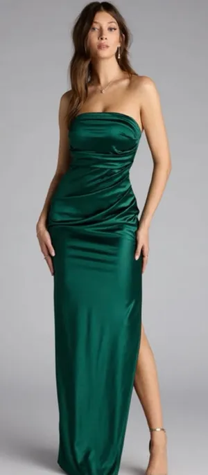 Windsor Strapless Satin Dress in Emerald thumbnail 1