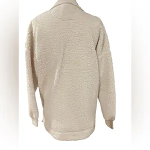 NWT aerie‎ women's oversized Sherpa size xs im cream color quarter zip thumbnail 3