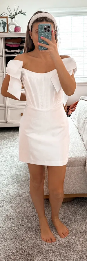 Alfred Sung White Corset Mini Dress With Bow Sleeves thumbnail 6