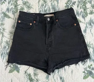 Levi’s Premium Ribcage Shorts Black Lake Raw Hem 28 Cutoff thumbnail 1